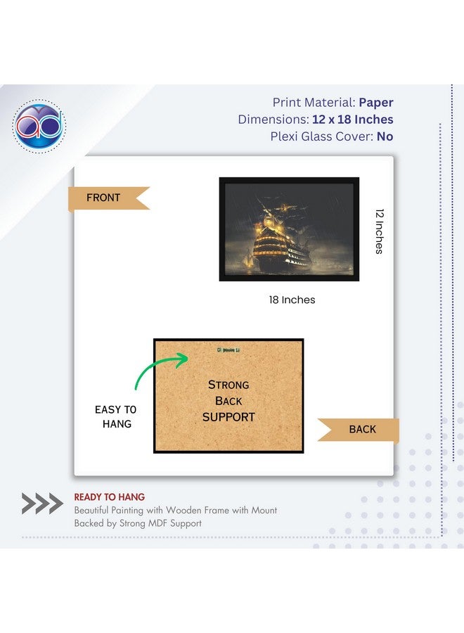 Mad Masters Ship In Ocean Scenery Painting Aesthetic Hanging Photo Frame Decorative Item Home Decoration and Wall Decor for Living Room and Bedroom (MM 2723, 12x18 Inch, Paper, Without Plexi Glass) - Image 2