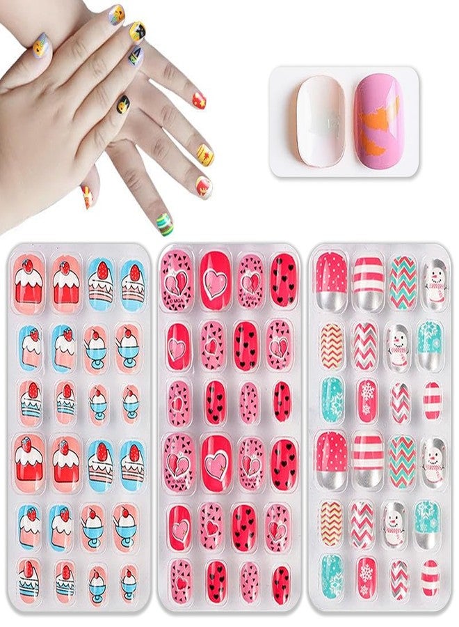 MILAPARK CRAFTS 24 Pcs Kids Press On Nails for Girls - Assorted Cute Cartoon Designs (Unicorn, Rainbow, Stars, Hearts, Cupcakes & More) | Acrylic False Nails, Reusable, Easy to Apply, Gift for Birthday & Party (Multicolor, 1 Box) - Image 3