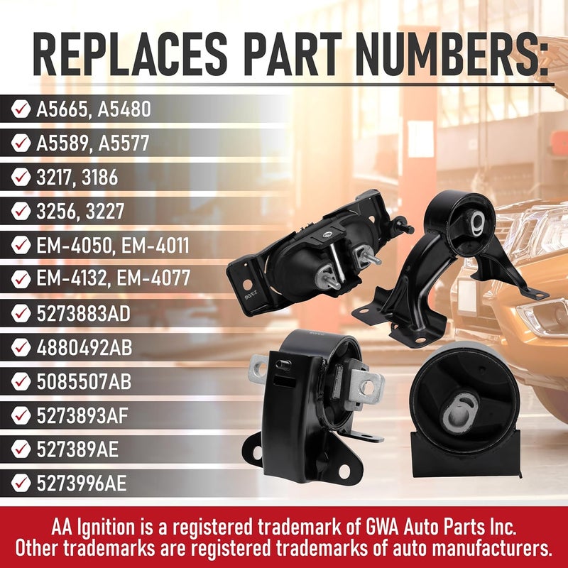 AA Ignition Engine Motor & Transmission Mount Set of 4 - Compatible with Chrysler, Dodge, and Ram 3.6L Automatic Transmission - Town & Country, Grand Caravan, C/V - Replaces Four Parts A5665, A5480, A5589, A5577 - Image 3