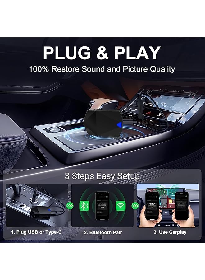 KASTWAVE Wireless Carplay Adapter For Apple, Carplay Wireless Adapter Convert Wired To Wireless, Plug & Play Auto Connect Fast Easy Use Fit For Cars From 2016 & Iphone Ios 10+ - Image 2