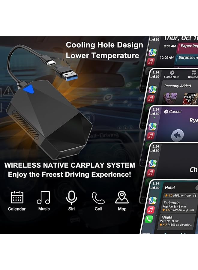 KASTWAVE Wireless Carplay Adapter For Apple, Carplay Wireless Adapter Convert Wired To Wireless, Plug & Play Auto Connect Fast Easy Use Fit For Cars From 2016 & Iphone Ios 10+ - Image 4