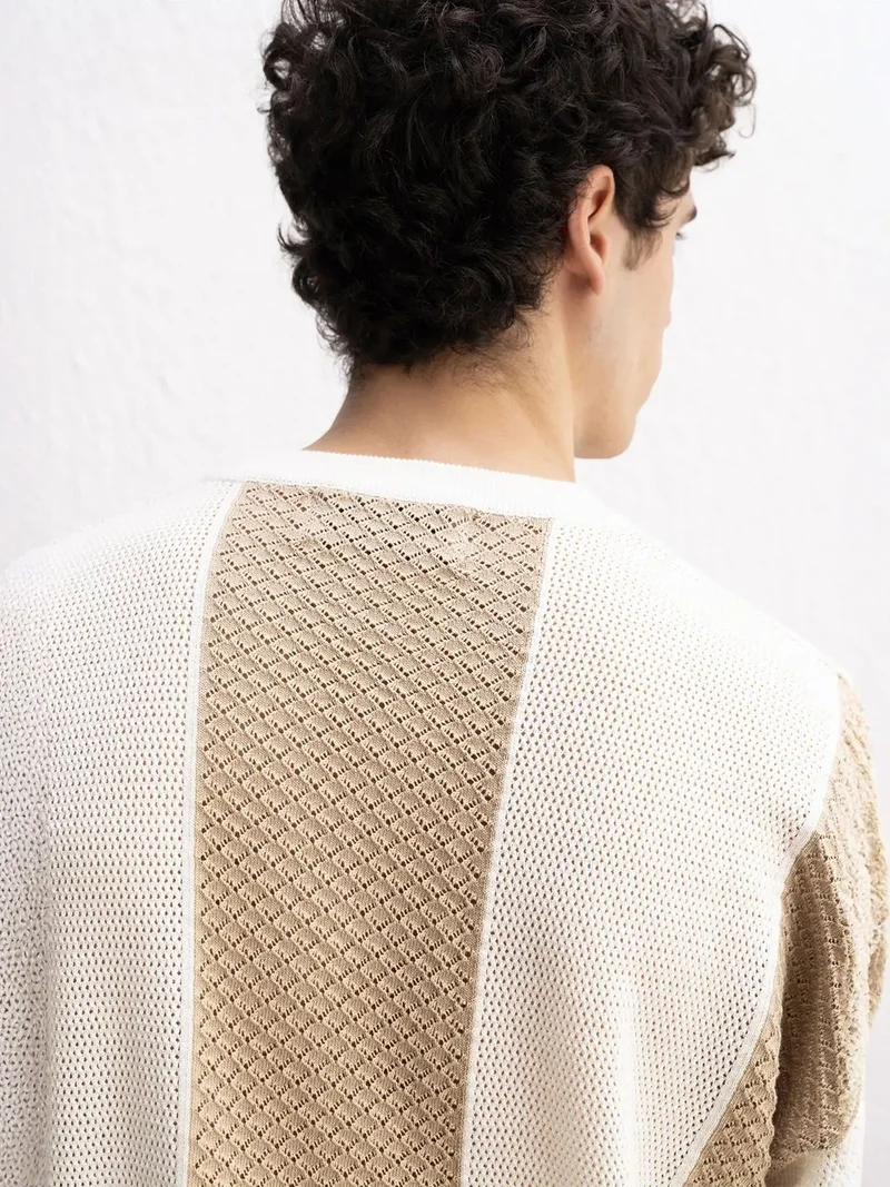 Giesto Beige Natural GIESTO Striped Knitwear Crew Neck T-Shirt for Men | Best Price UAE