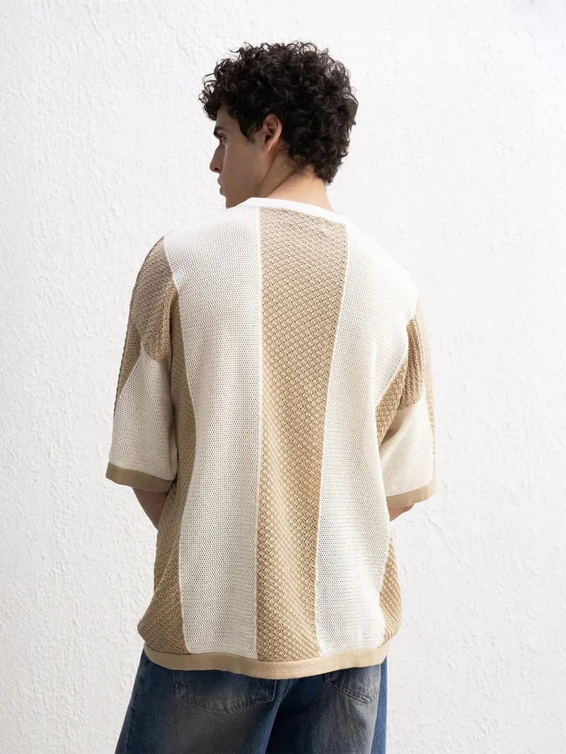 Giesto Beige Natural GIESTO Striped Knitwear Crew Neck T-Shirt for Men | Best Price UAE