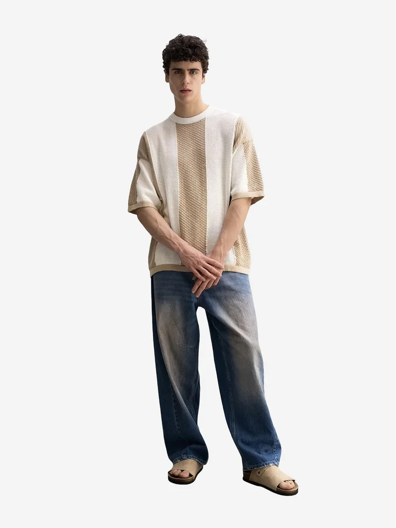 Giesto GIESTO Striped Knitwear Crew Neck T-Shirt