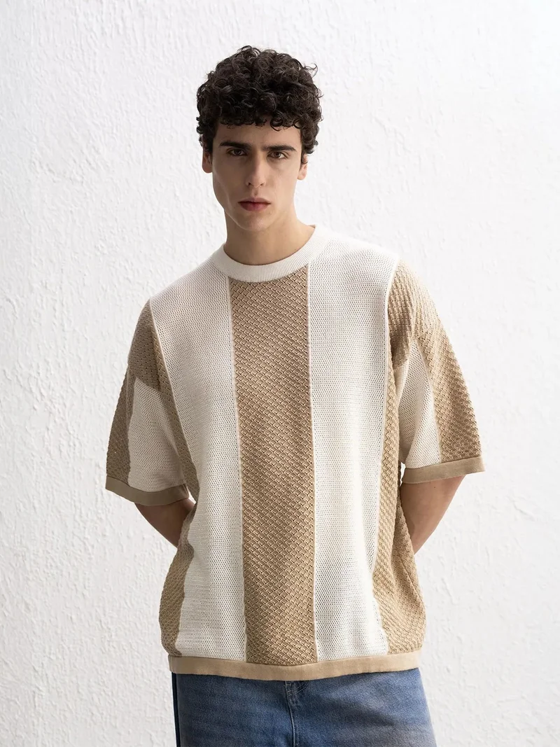 Giesto GIESTO Striped Knitwear Crew Neck T-Shirt