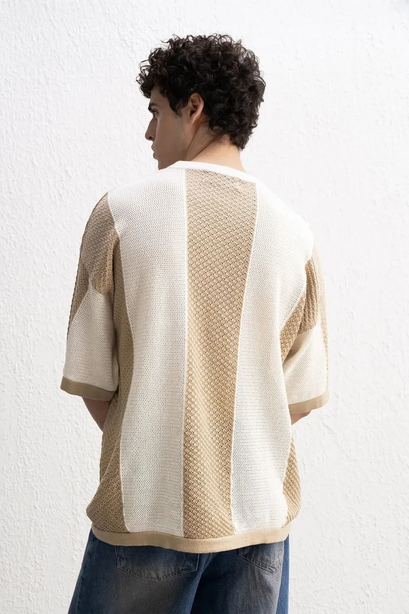Giesto Beige Natural GIESTO Striped Knitwear Crew Neck T-Shirt for Men | Best Price UAE