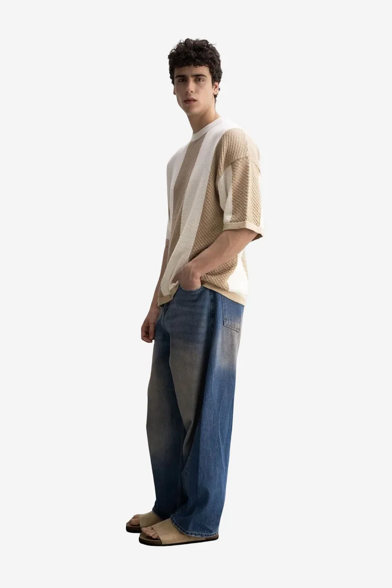 Giesto Beige Natural GIESTO Striped Knitwear Crew Neck T-Shirt for Men | Best Price UAE