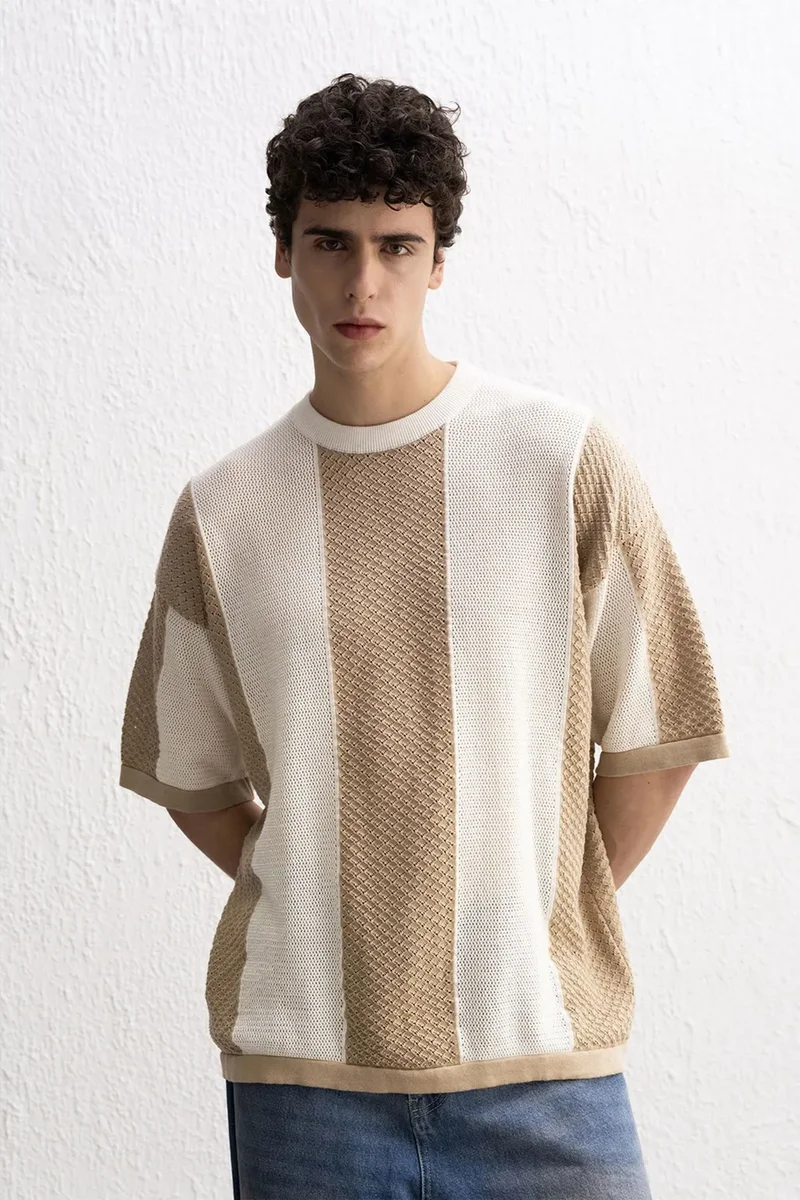 GIESTO Striped Knitwear Crew Neck T-Shirt