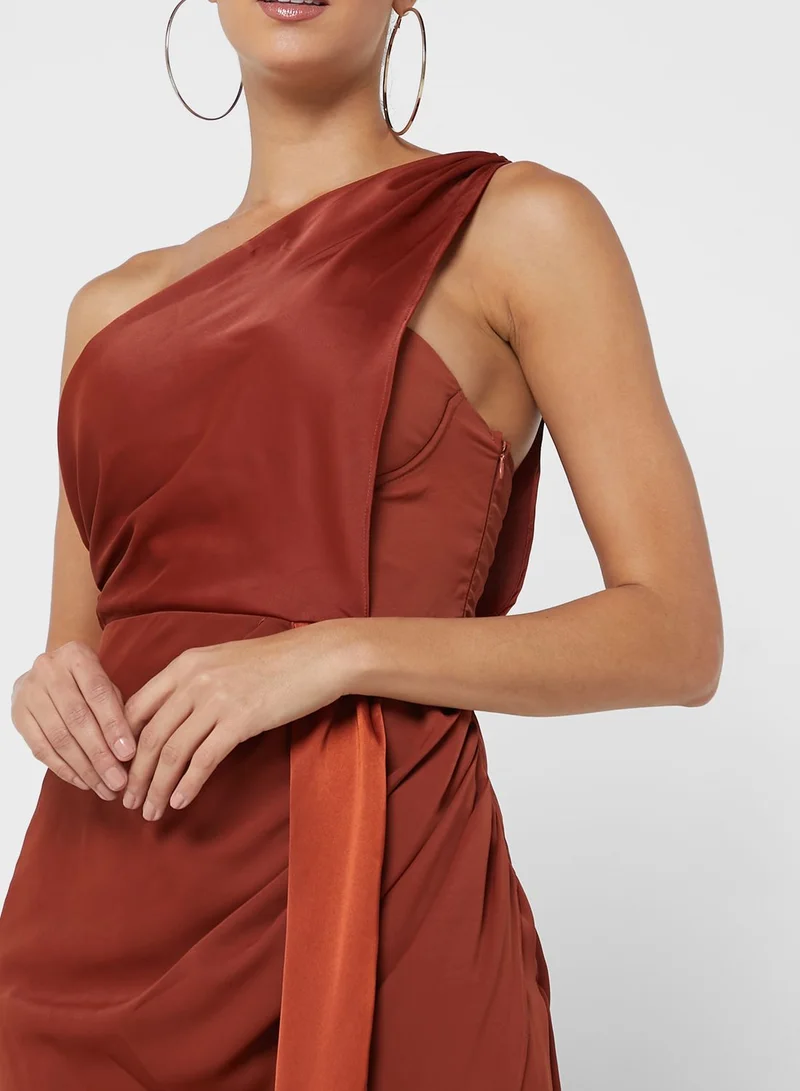 boohoo One Shoulder Tie Detail Side Split Dress