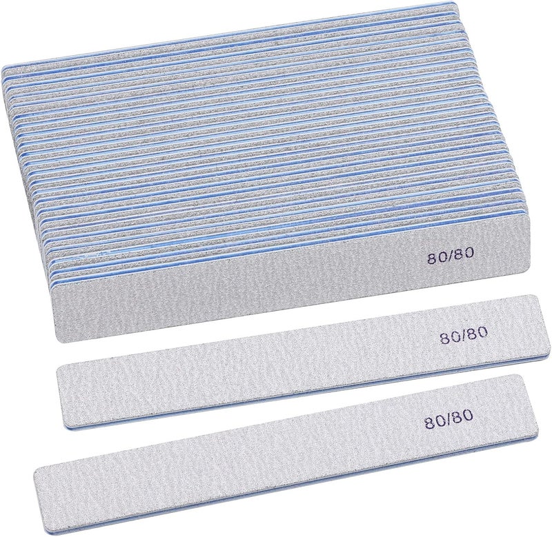 25 Count 80 Grit Rectangle Nail Files for Acrylic Nails, Reusable Buffering Files Double Sided Emery Boards for Nails