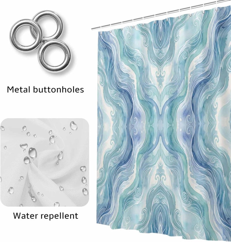 Abstract Water Waves Shower Curtain with 12 Hooks Watercolor Blue Green Wave Gradient Waterproof Fabric Shower Curtains Sets for Bathroom Bath Decorations, Machine Washable, 48"x72" - Image 4
