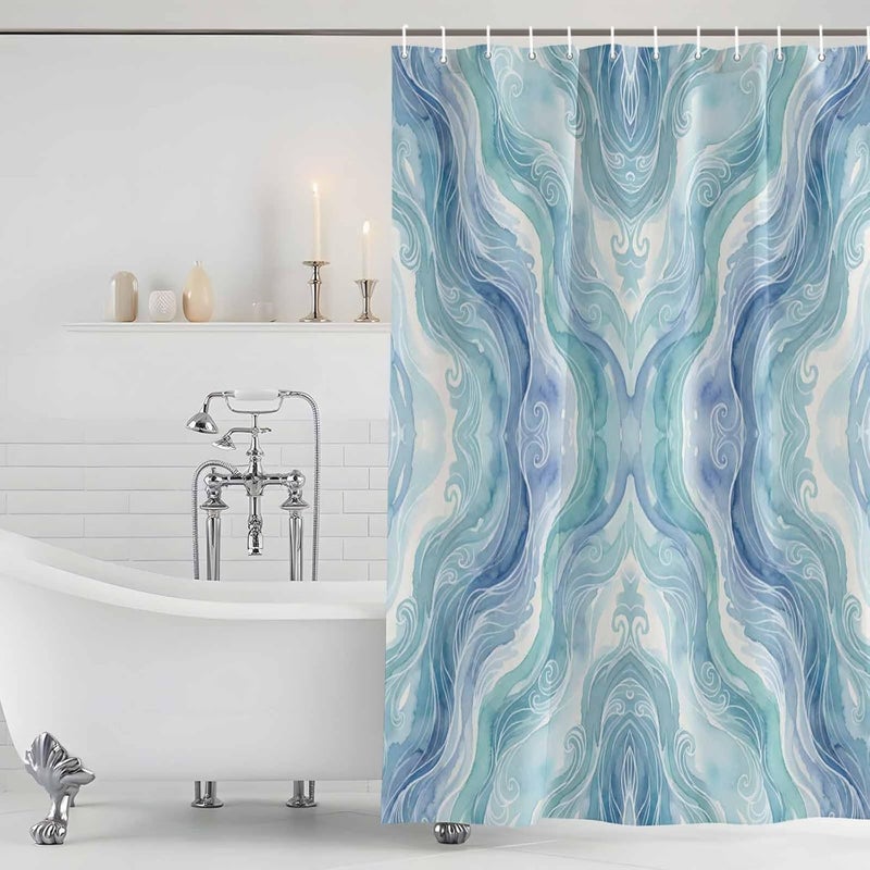 Abstract Water Waves Shower Curtain with 12 Hooks Watercolor Blue Green Wave Gradient Waterproof Fabric Shower Curtains Sets for Bathroom Bath Decorations, Machine Washable, 48"x72" - Image 5