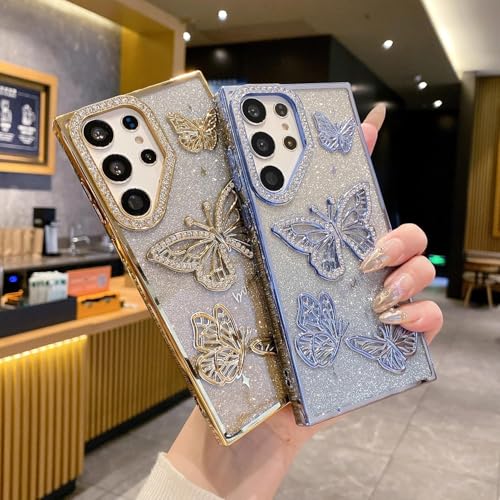 Elzzi Electroplated Butterfly Phone Cover for Samsung S24 Ultra Case, Showcasing Pearlescent Diamond Soft TPU, Camera Protection, Shockproof, Dropresistant Stylish for Girls & Women (Gold) - Image 3