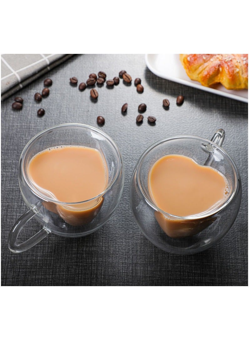 2 Pack Heart Shaped Double Walled Insulated Glass Coffee Mugs or Aesthetic Tea Cups, Double Wall Glass 250ml, Clear  - Image 5