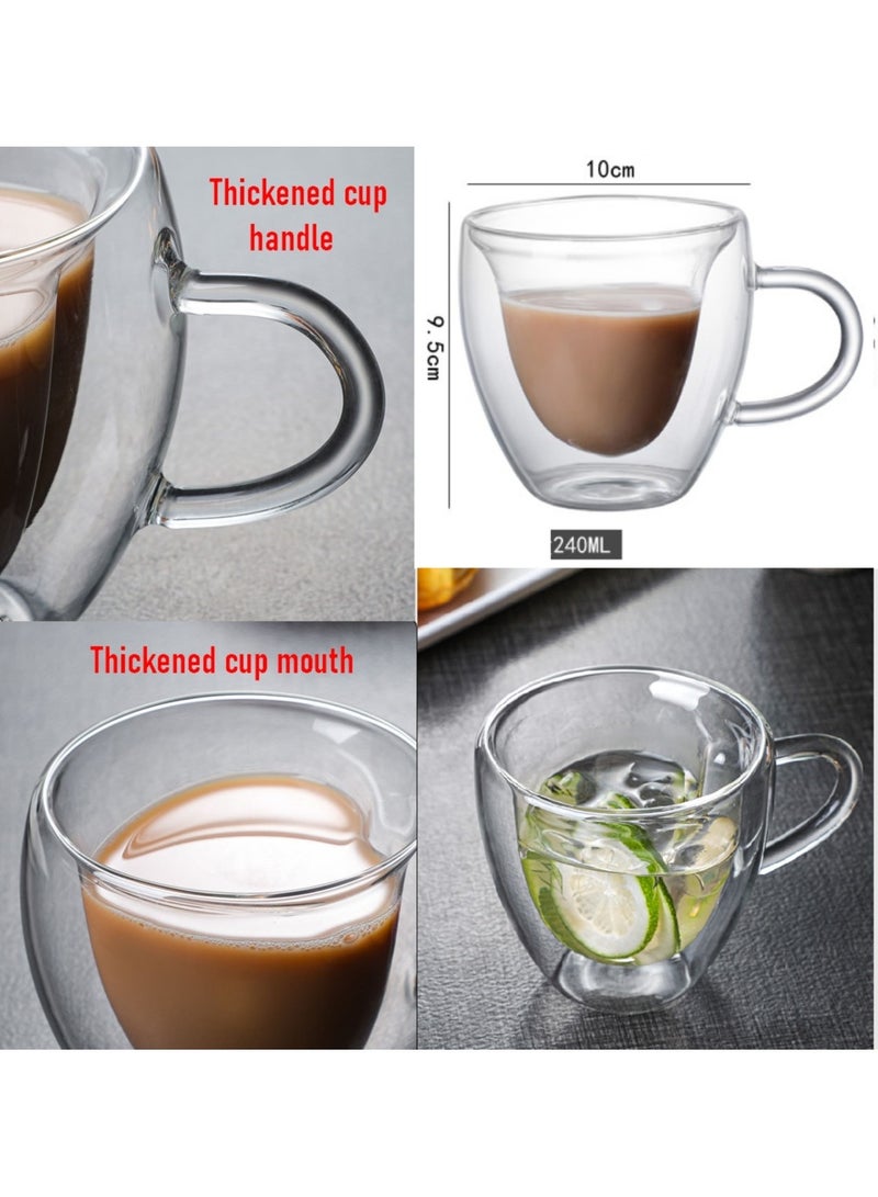 2 Pack Heart Shaped Double Walled Insulated Glass Coffee Mugs or Aesthetic Tea Cups, Double Wall Glass 250ml, Clear  - Image 2