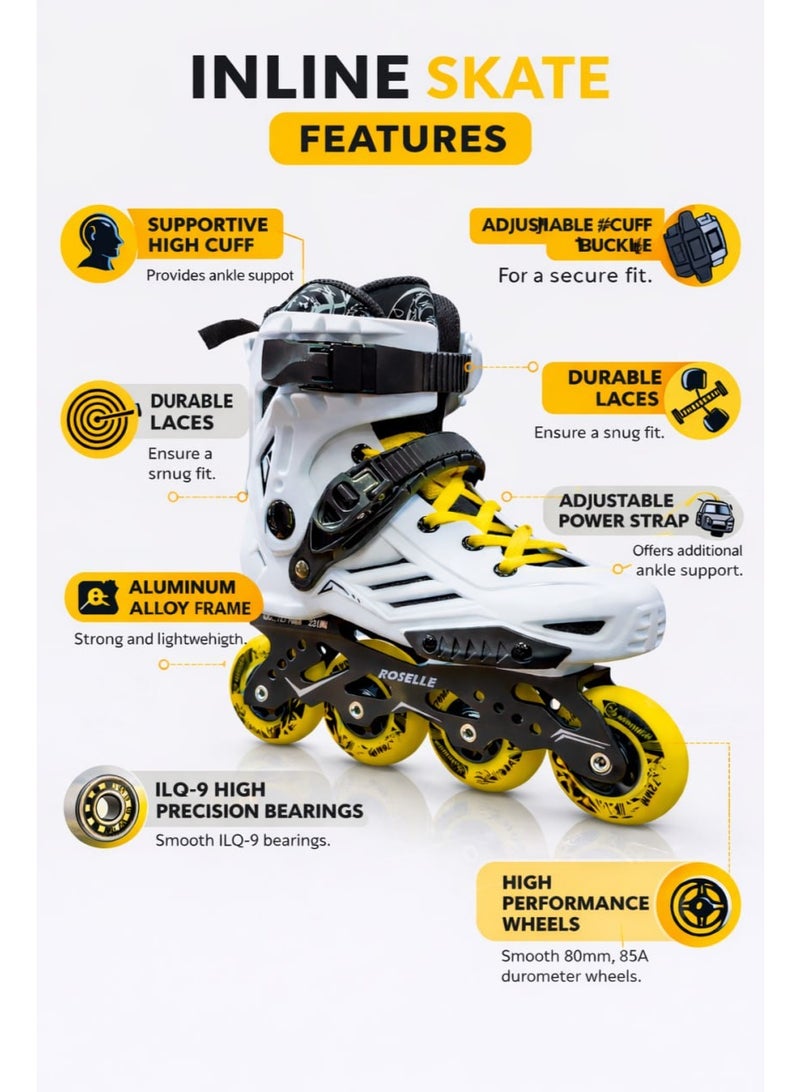 ROSELLE Professional Inline Skates with Aluminum Alloy Frame, ILQ-9 Bearings, 80mm 85A Wheels, Adjustable Buckle & Power Strap – Unisex Adult Fitness Roller Skates - Image 5
