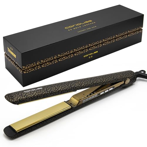 Corioliss C3 Hair Straightener Flat Iron Professional for Hair Titanium Plates Control Temperature Women (Leopard Gold Soft Touch) - Image 1