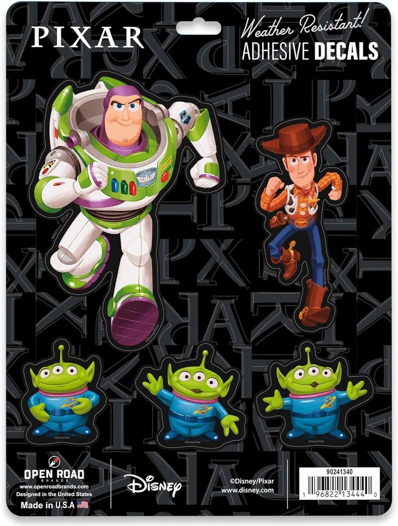 Open Road Brands Disney Pixar Toy Story Characters Adhesive Vinyl Decals - Fun Set of 5 Toy Story Stickers Including Buzz, Woody and Aliens - Image 1