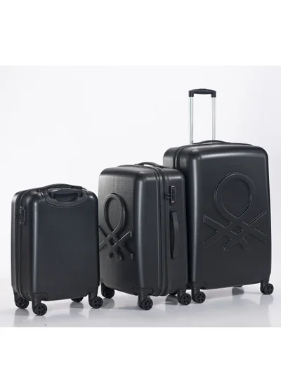 UNITED COLORS OF BENETTON BNTA-202 Premium Quality Set of 3 Luggage with TSA Lock| Material- Acrylonitrile Butadiene Styrene| Adjustable Trolley Handle | Smooth Dual Wheels 360degree rotate| Cabin, Medium, Large| Black