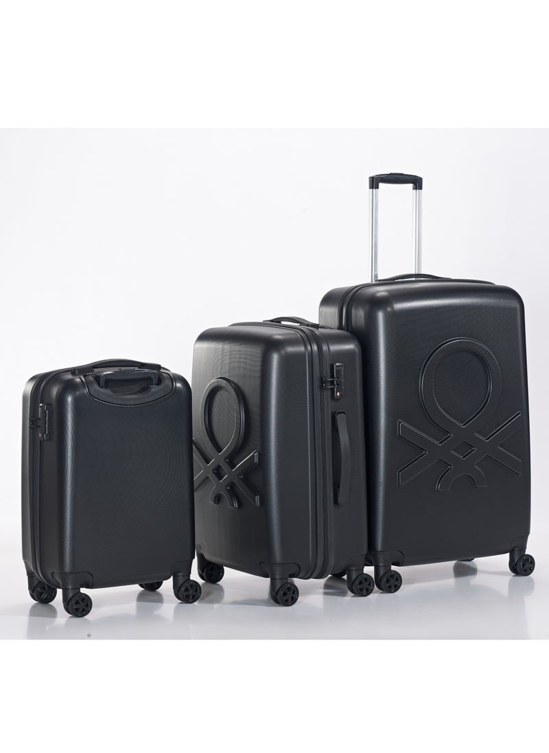 UNITED COLORS OF BENETTON - BNTA-202 Premium Quality Set of 3 Luggage with TSA Lock| Material- Acrylonitrile Butadiene Styrene| Adjustable Trolley Handle | Smooth Dual Wheels 360degree rotate| Cabin, Medium, Large| Black - Image 1