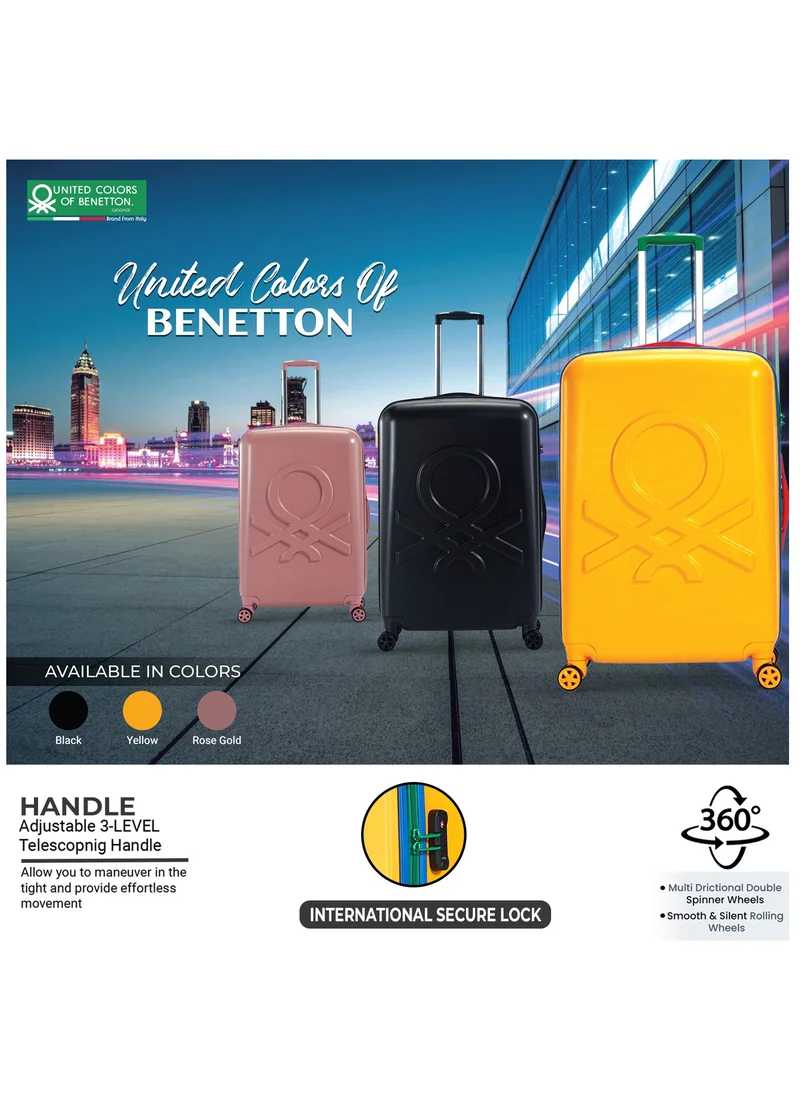 UNITED COLORS OF BENETTON BNTA-202 Premium Quality Set of 3 Luggage with TSA Lock| Material- Acrylonitrile Butadiene Styrene| Adjustable Trolley Handle | Smooth Dual Wheels 360degree rotate| Cabin, Medium, Large| Black