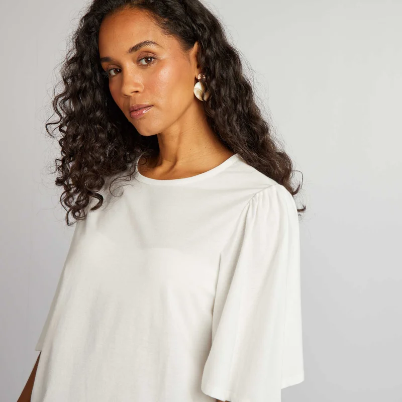 Kiabi T-Shirt With Short Ruffled Sleeves Beige