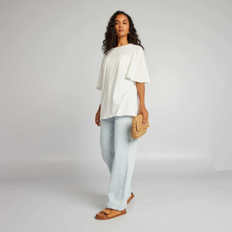 Kiabi T-Shirt With Short Ruffled Sleeves Beige