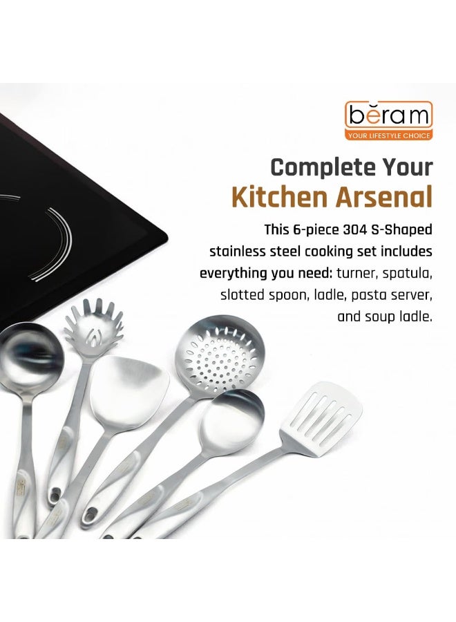 BERAM Cooking Utensils Set S-Shaped 304 Stainless Steel Silverware Cookware Set Includes Spatula Skimmer Soup Ladle Turner Pasta Server Rice Scoop with Multipurpose Stand - Image 2