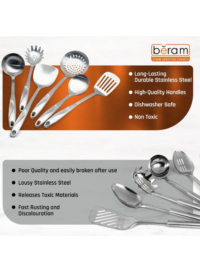 BERAM Cooking Utensils Set S-Shaped 304 Stainless Steel Silverware Cookware Set Includes Spatula Skimmer Soup Ladle Turner Pasta Server Rice Scoop with Multipurpose Stand - Image 3