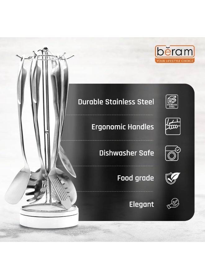 BERAM Cooking Utensils Set S-Shaped 304 Stainless Steel Silverware Cookware Set Includes Spatula Skimmer Soup Ladle Turner Pasta Server Rice Scoop with Multipurpose Stand - Image 5