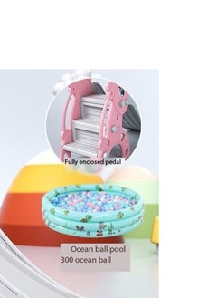 GT-Wheel Kids Plastic Play Slide With 300 Ocean Balls Pool and Basketball Hoop 3 Steps Fully Enclosed Pedal Toddler Climber  - Image 2