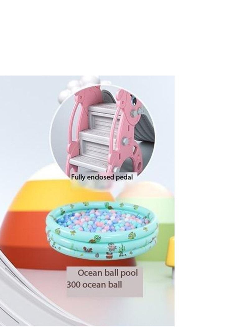 GT-Wheel Kids Plastic Play Slide With 300 Ocean Balls Pool and Basketball Hoop 3 Steps Fully Enclosed Pedal Toddler Climber  - Image 2