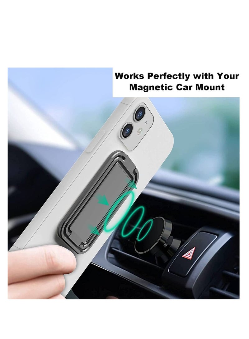 SYOSI Finger Grip Phone Holder Magnetic Phone Grip Holder Stand Finger Kickstand, Tablet Stands, Ultra-Thin 360° Rotation Phones Back Grip Foldable for Hand Bed Universal Magnetic Car Mount  Metal Black - Image 2