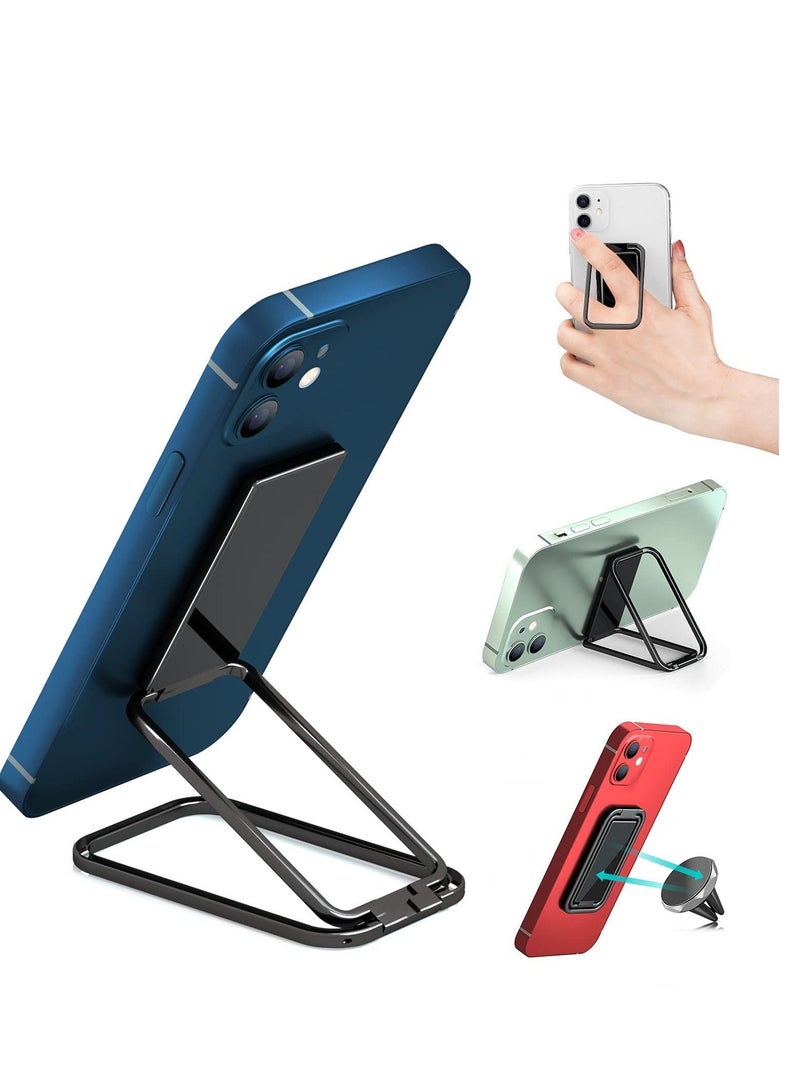 SYOSI Finger Grip Phone Holder Magnetic Phone Grip Holder Stand Finger Kickstand, Tablet Stands, Ultra-Thin 360° Rotation Phones Back Grip Foldable for Hand Bed Universal Magnetic Car Mount  Metal Black - Image 1
