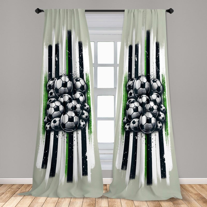 Ambesonne Soccer Window Curtains  Contemporary Design of Sports Ball Huddle with Grungy Stripes Print  Lightweight Decor 2-Panel Set with Rod Pocket  Pair of - 28"" x 95""  Dark Grey Green Off White - Image 3