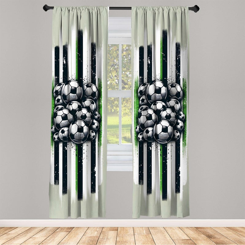 Ambesonne Soccer Window Curtains  Contemporary Design of Sports Ball Huddle with Grungy Stripes Print  Lightweight Decor 2-Panel Set with Rod Pocket  Pair of - 28"" x 95""  Dark Grey Green Off White - Image 2