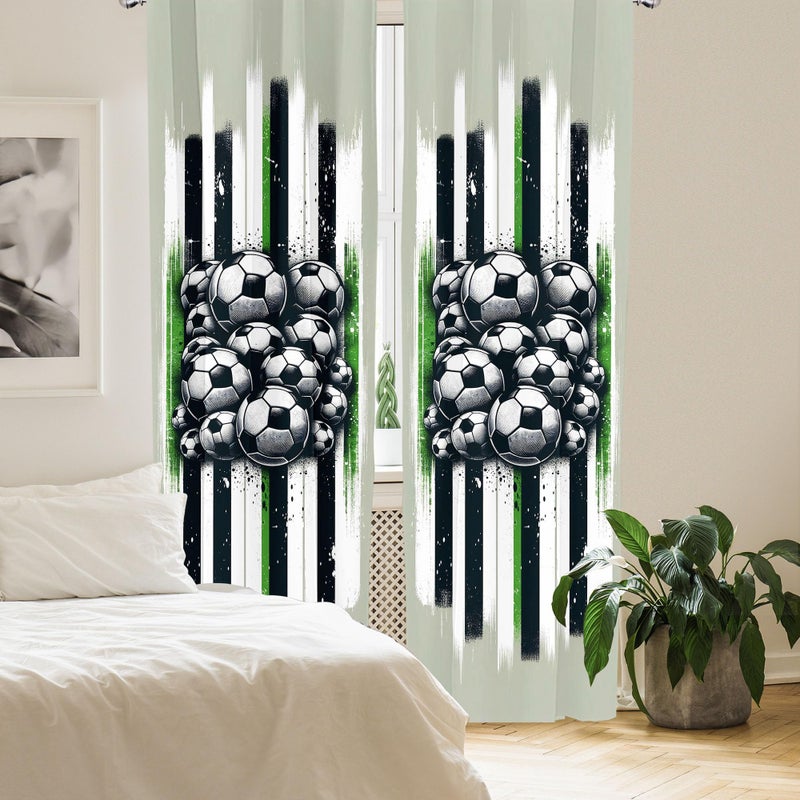 Ambesonne Soccer Window Curtains  Contemporary Design of Sports Ball Huddle with Grungy Stripes Print  Lightweight Decor 2-Panel Set with Rod Pocket  Pair of - 28"" x 95""  Dark Grey Green Off White - Image 4