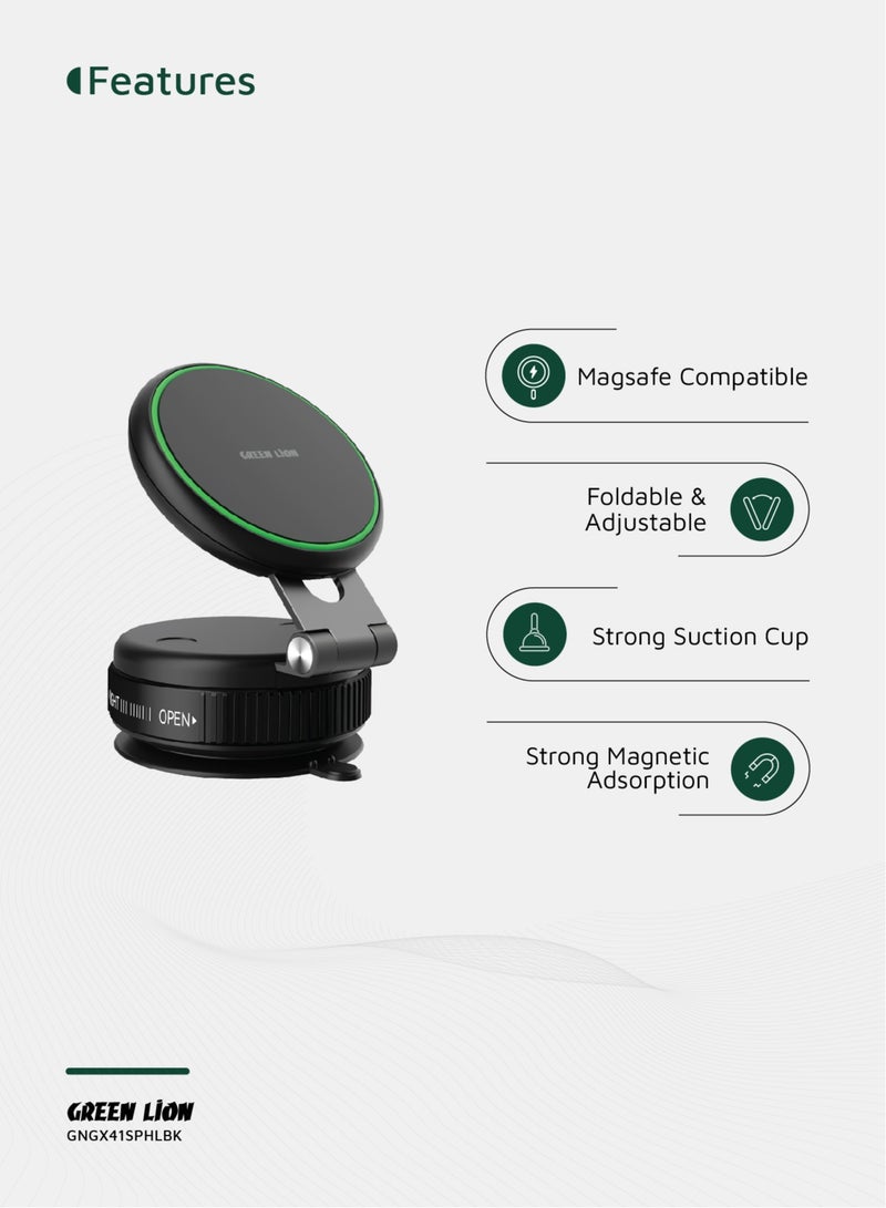 GREEN LION GX-41 MagSafe Suction Phone Holder with 360 ° Rotation / Phone Mount / Mobile Phone Holder / Car Phone Holder / Swivel Lock Base - Black - Image 2