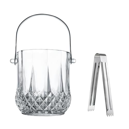 ZEERSHEE Glass Ice Bucket with Handle and Ice Tong Holds 37oz of Ice Clear Crystal Ice Buckets for Cocktail Bar Wine Home Bar Accessories Parties Clear Champagne Bucket - Image 1