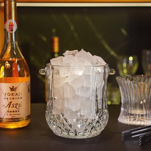 ZEERSHEE Glass Ice Bucket with Handle and Ice Tong Holds 37oz of Ice Clear Crystal Ice Buckets for Cocktail Bar Wine Home Bar Accessories Parties Clear Champagne Bucket - Image 4