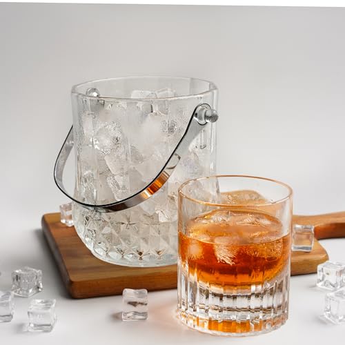 ZEERSHEE Glass Ice Bucket with Handle and Ice Tong Holds 37oz of Ice Clear Crystal Ice Buckets for Cocktail Bar Wine Home Bar Accessories Parties Clear Champagne Bucket - Image 2