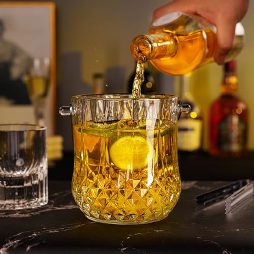 ZEERSHEE Glass Ice Bucket with Handle and Ice Tong Holds 37oz of Ice Clear Crystal Ice Buckets for Cocktail Bar Wine Home Bar Accessories Parties Clear Champagne Bucket - Image 5