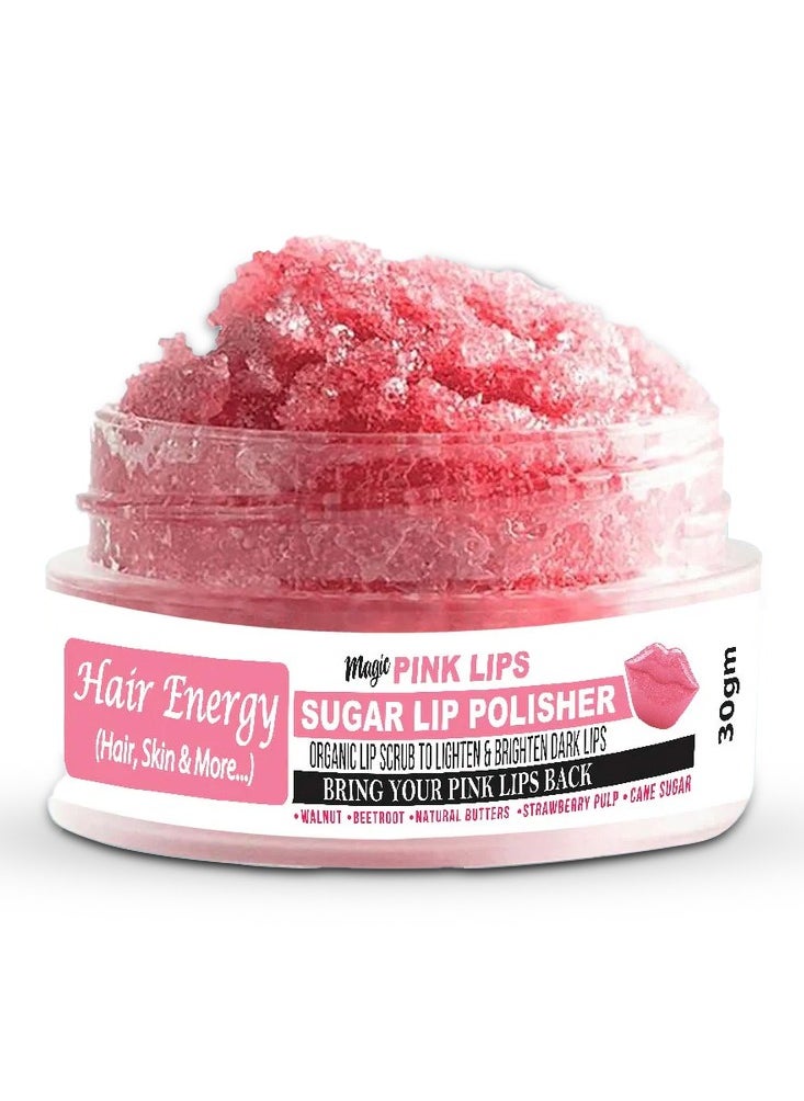 Hair Energy Hair Energy - Magic Pink Lips - Sugar Lip Polisher | Organic Lip Scrub to Lighten & Brighten Dark Lips | Hydrating & Exfoliating | Ideal for All Skin Types | 30gms  - Image 1