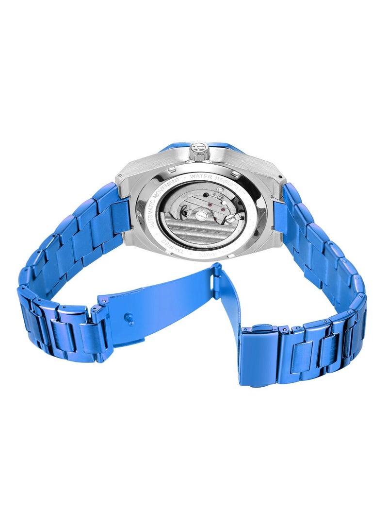 FORSINING Automatic skeleton watch, Stainless steel and waterproof watch in blue and silver colour - Image 3