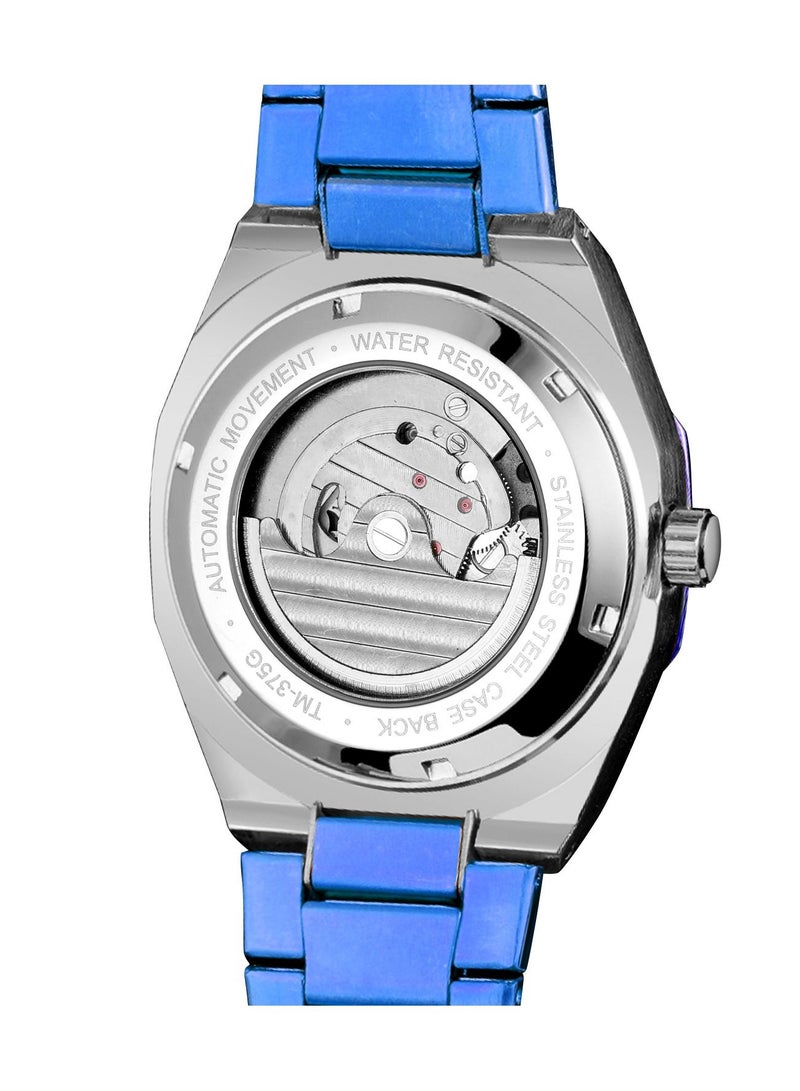 FORSINING Automatic skeleton watch, Stainless steel and waterproof watch in blue and silver colour - Image 5