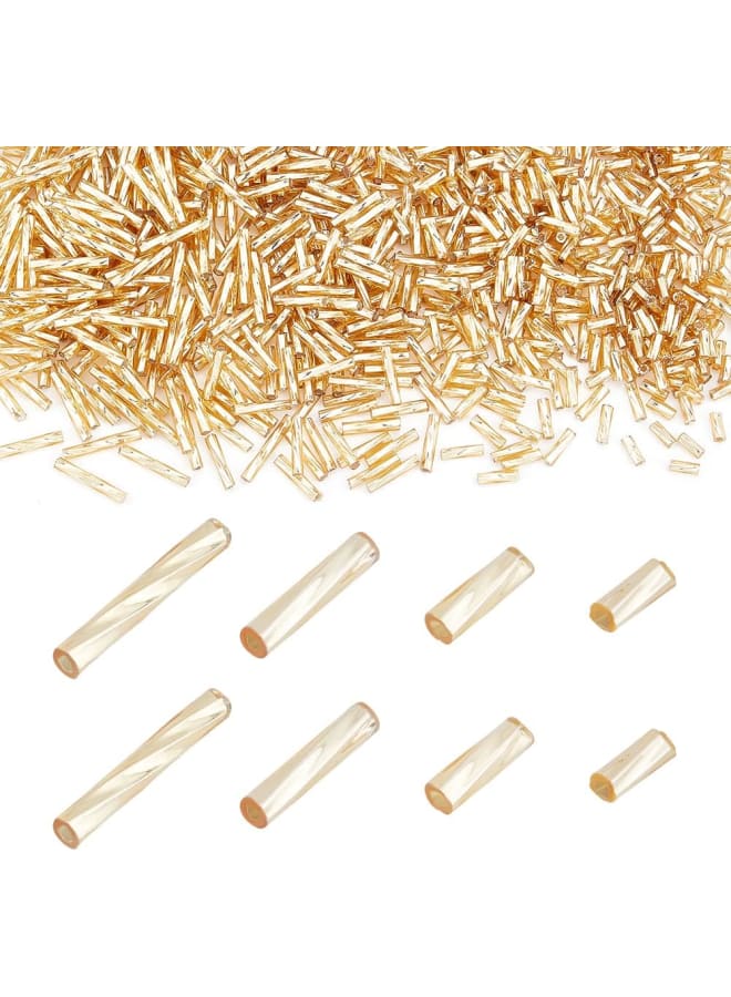 1600Pcs 4 Sizes Glass Bugle Beads, Golden Long Tube Seed Bead 5/6/9/12x2mm Loose Spacer Bead with 0.5mm Round Hole for Earring Bracelet Neckalce Jewellery DIY Craft Making Dress Decor  - Image 1