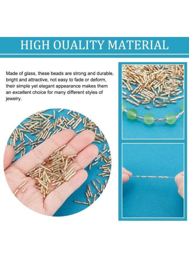 1600Pcs 4 Sizes Glass Bugle Beads, Golden Long Tube Seed Bead 5/6/9/12x2mm Loose Spacer Bead with 0.5mm Round Hole for Earring Bracelet Neckalce Jewellery DIY Craft Making Dress Decor  - Image 5