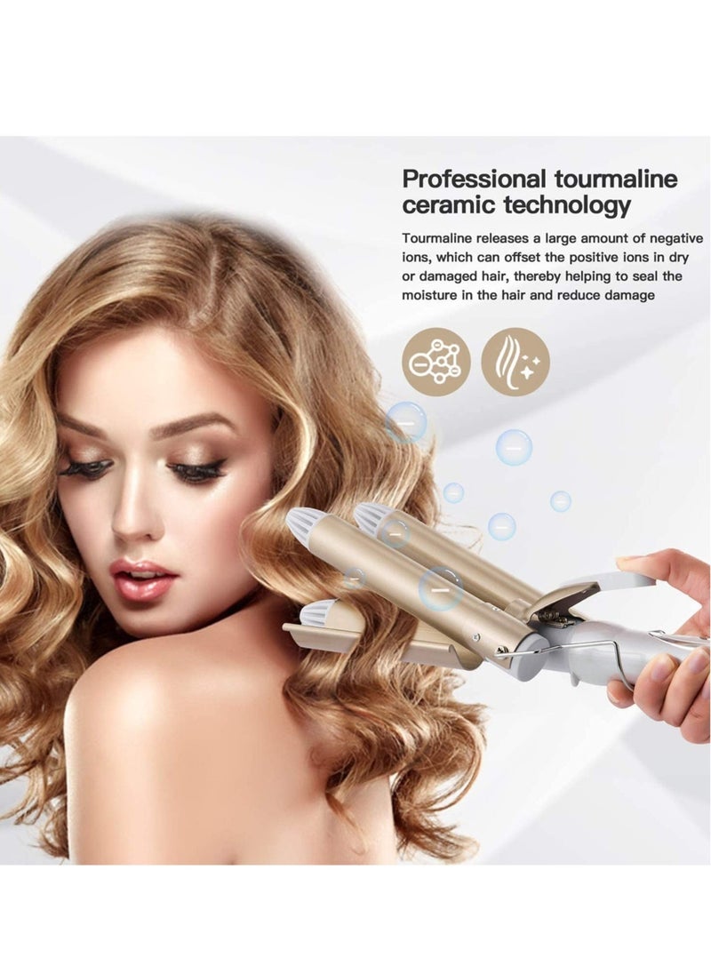 ELTRAZONE 3 Barrel Curling Iron,1 inch Triple Three Barrel Hair Waver Mermaid Beach Waves Curling Wand Ceramic Tourmaline Temperature Adjustable Curler Irons,Hair Crimper Fast Heating Curling Wand (Gold) - Image 5