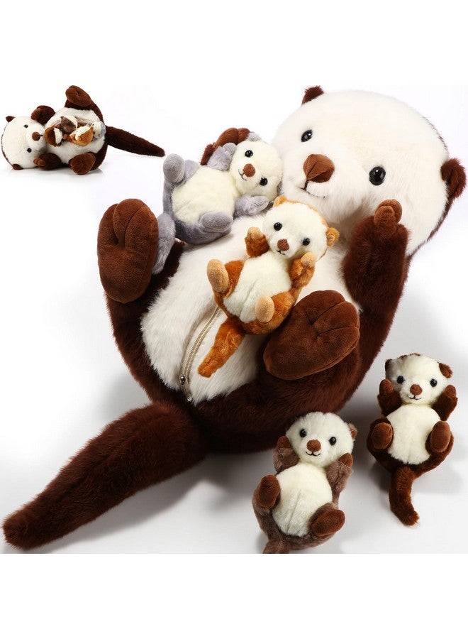 Shappy 5 Pcs Sea Otter Stuffed Animals Large Mommy Sea Otter Plush with 4 Cute Babies in Her Belly Soft Cuddly Zippered Sea Otter Plushie for Christmas Birthday New Year Gifts Party Favors(Brown) - Image 1