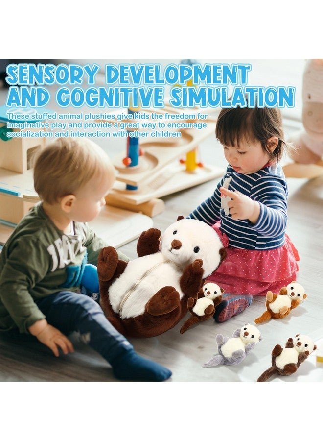 Shappy 5 Pcs Sea Otter Stuffed Animals Large Mommy Sea Otter Plush with 4 Cute Babies in Her Belly Soft Cuddly Zippered Sea Otter Plushie for Christmas Birthday New Year Gifts Party Favors(Brown) - Image 3